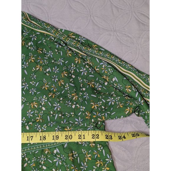Max Studio Green Floral Boho Peasant Blouse XL Cotton/Rayon 3/4 Sleeves Pullover - Picture 6 of 9